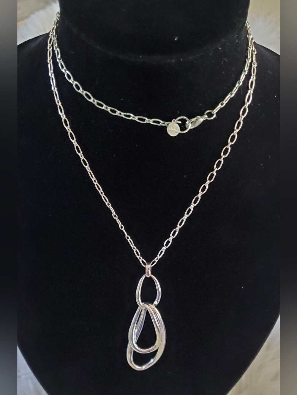 Stella & Dot Silver Interlocking Organic Loop Long Pendant Necklace